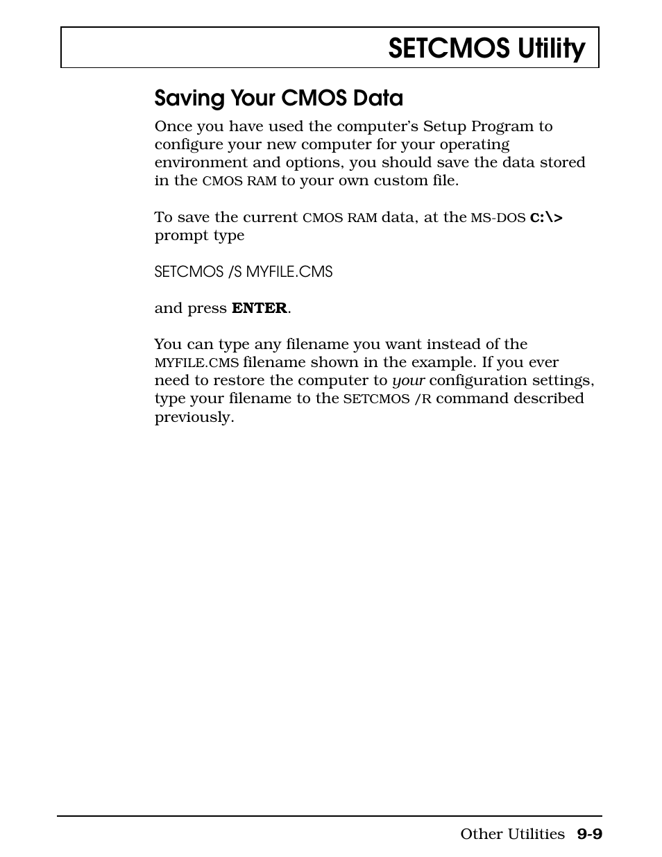 Saving your cmos data, Setcmos utility | Texas Instruments 4000M User Manual | Page 174 / 295