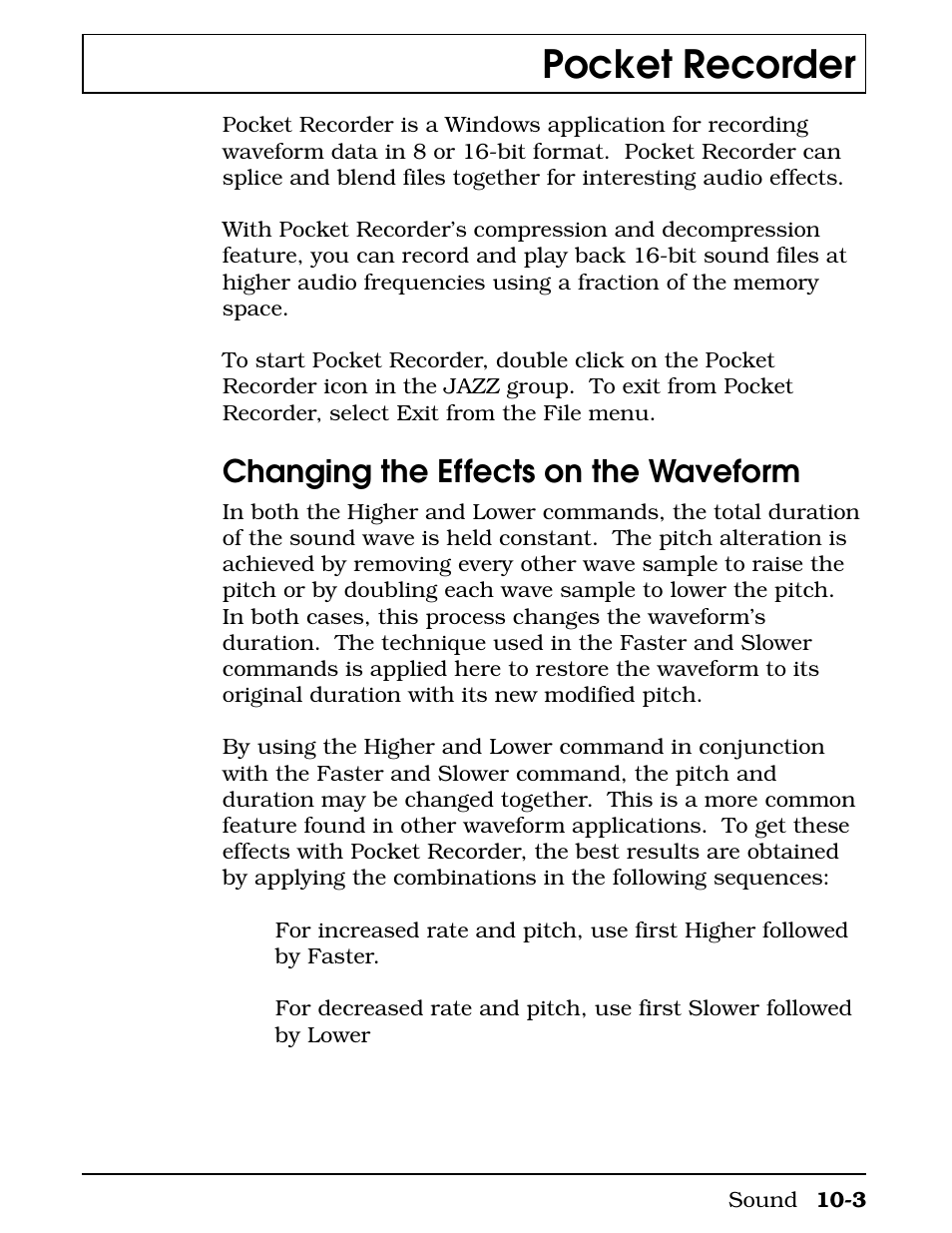 Pocket recorder, Changing the effects on the waveform | Texas Instruments 4000M User Manual | Page 179 / 295