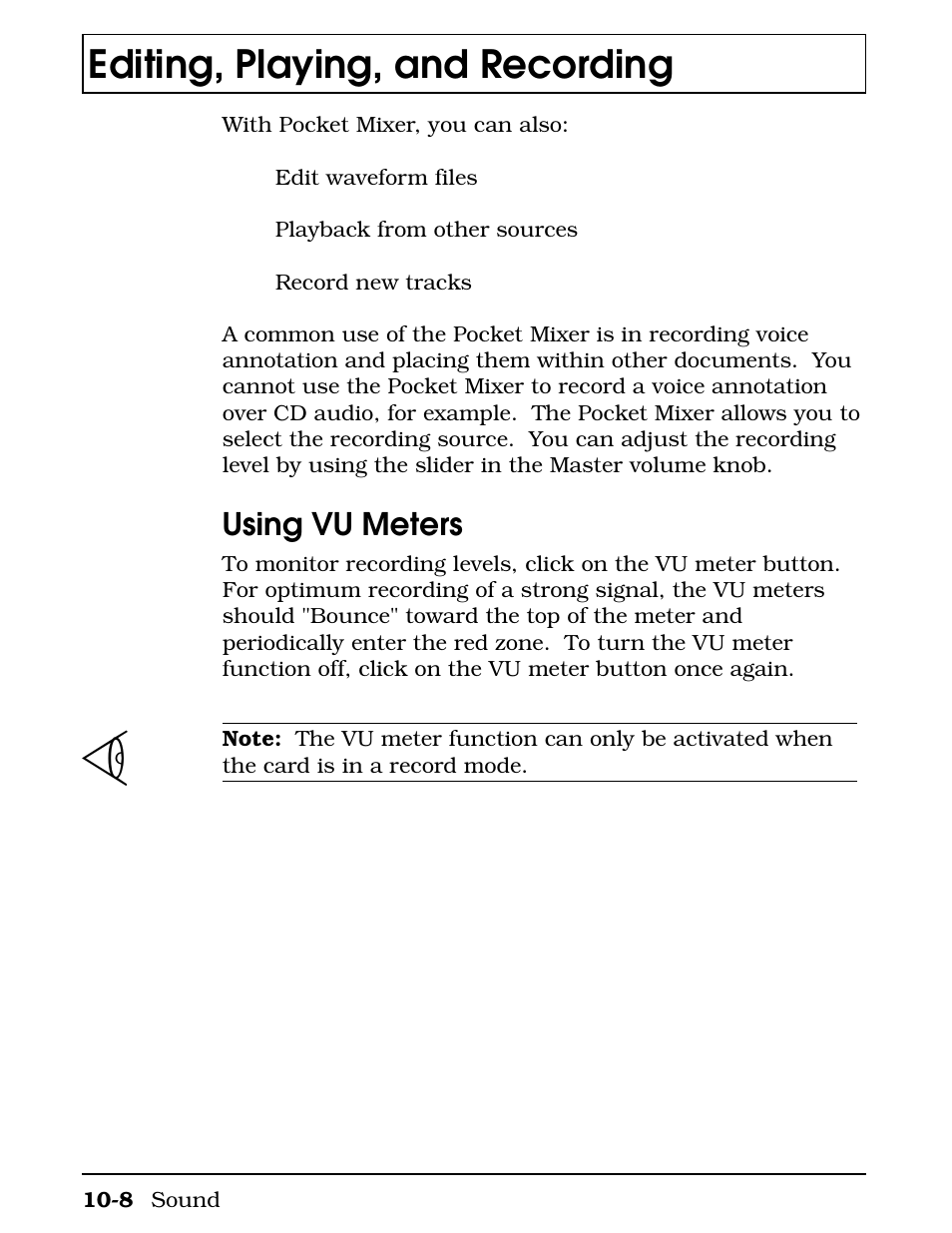Editing, playing, and recording, Using vu meters | Texas Instruments 4000M User Manual | Page 184 / 295