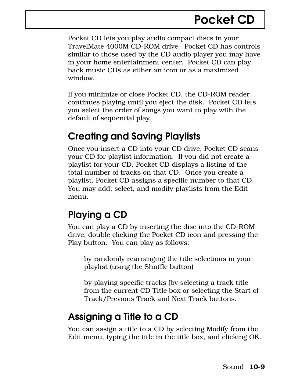 Pocket cd, Creating and saving playlists, Playing a cd | Assigning a title to a cd | Texas Instruments 4000M User Manual | Page 185 / 295