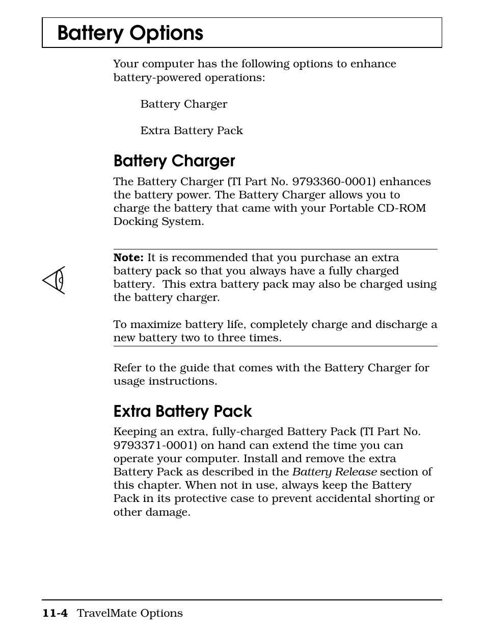 Battery options, Battery charger, Extra battery pack | Texas Instruments 4000M User Manual | Page 190 / 295