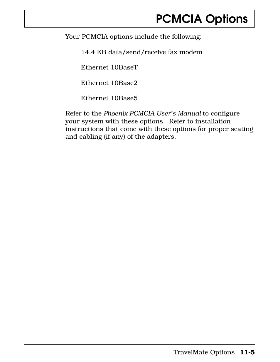 Pcmcia options | Texas Instruments 4000M User Manual | Page 191 / 295