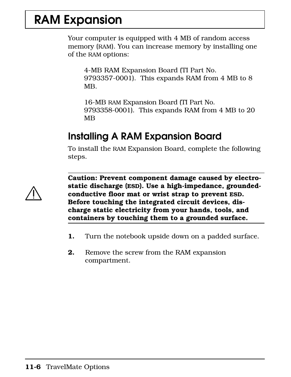 Ram expansion, Installing a ram expansion board | Texas Instruments 4000M User Manual | Page 192 / 295