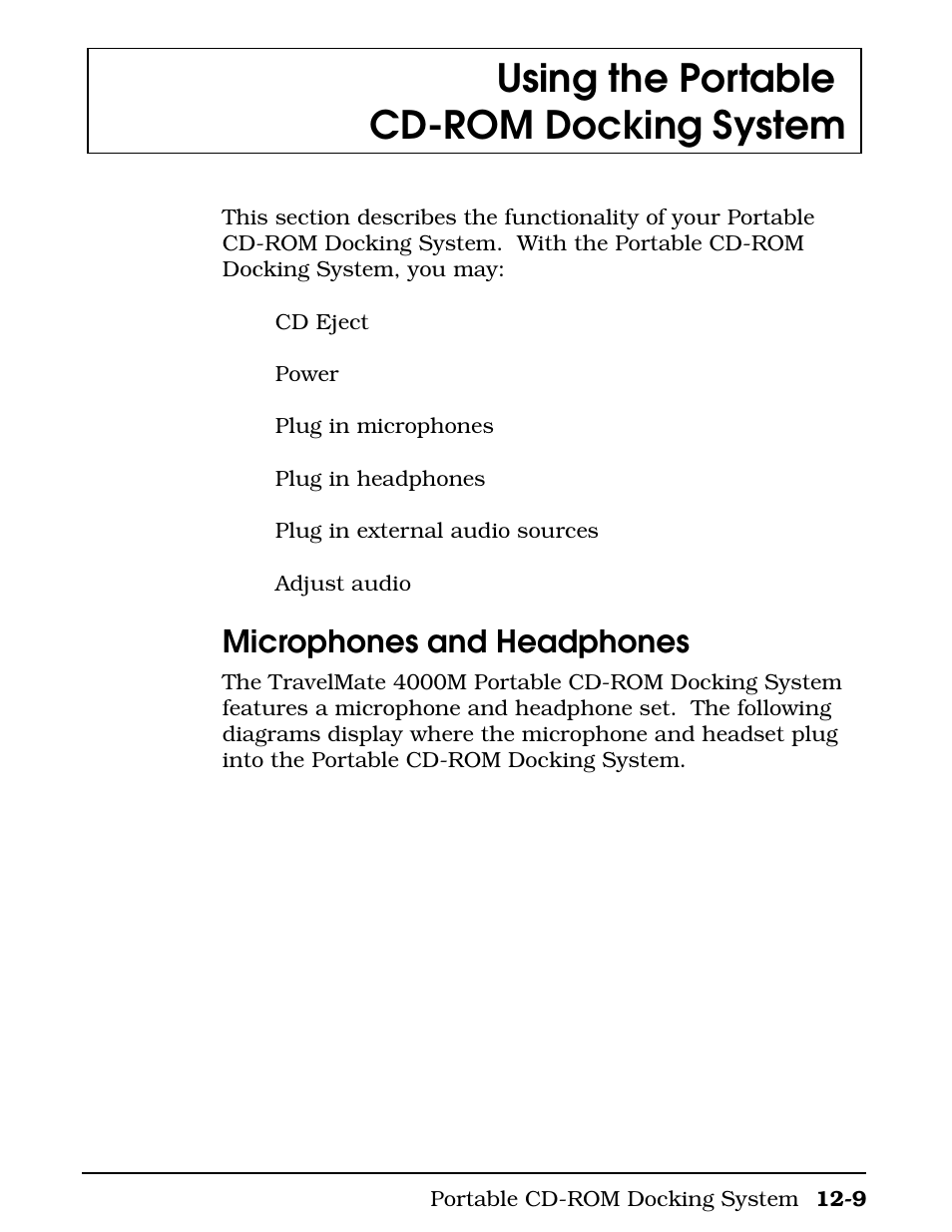 Using the portable cd-rom docking system, Microphones and headphones | Texas Instruments 4000M User Manual | Page 210 / 295