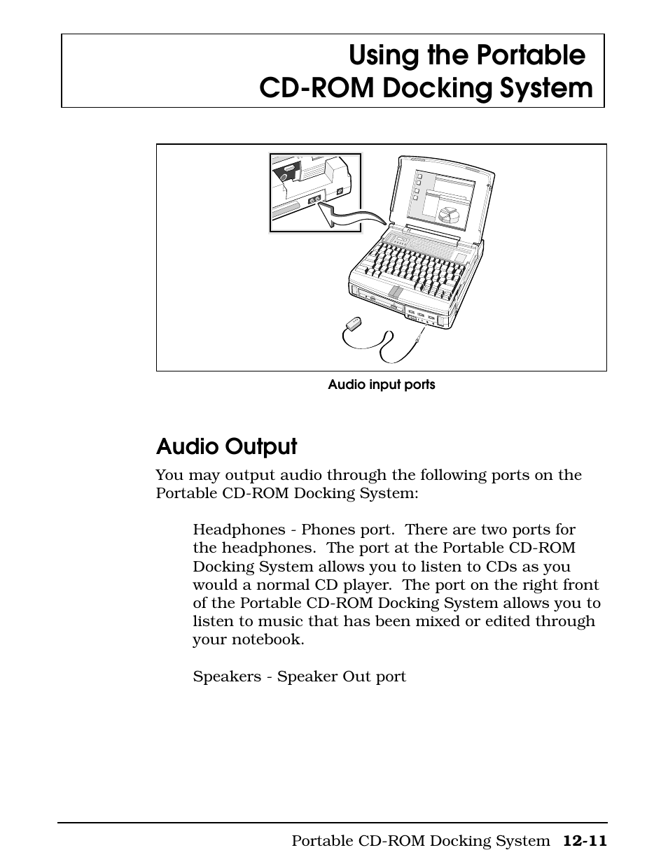 Audio output, Using the portable cd-rom docking system | Texas Instruments 4000M User Manual | Page 212 / 295