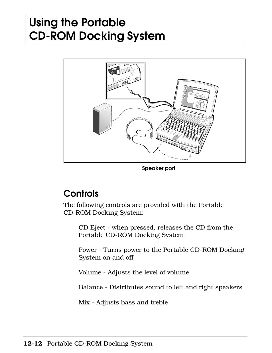 Controls, Using the portable cd-rom docking system | Texas Instruments 4000M User Manual | Page 213 / 295