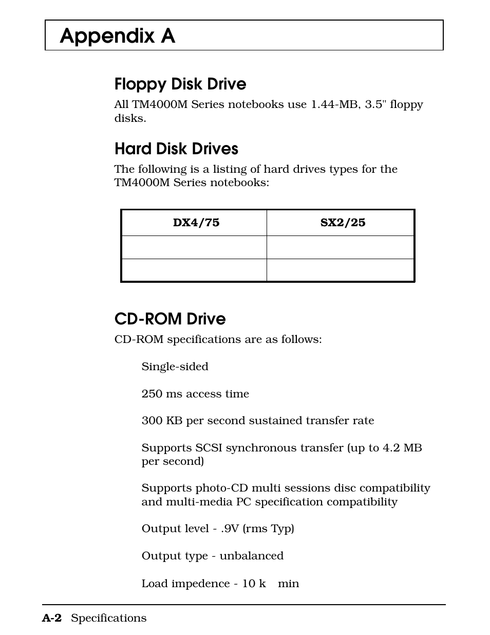 Appendix a, Floppy disk drive, Hard disk drives | Cd-rom drive | Texas Instruments 4000M User Manual | Page 223 / 295