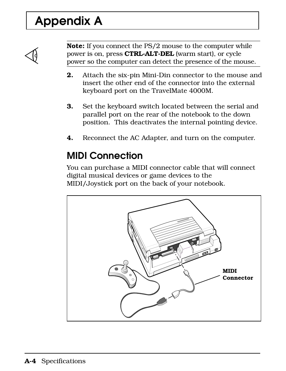 Appendix a, Midi connection | Texas Instruments 4000M User Manual | Page 225 / 295