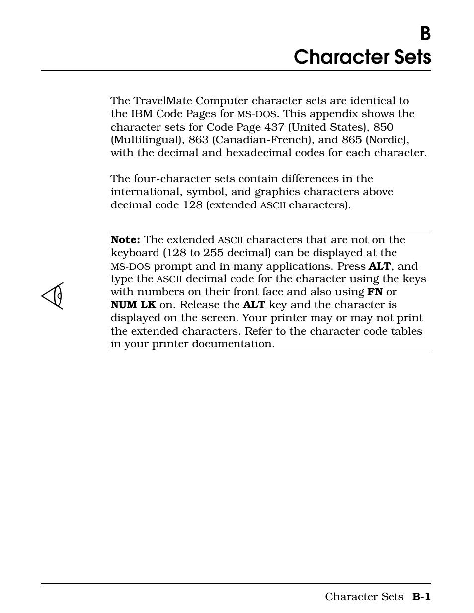Character sets, Appendix b character sets, Bcharacter sets | Texas Instruments 4000M User Manual | Page 228 / 295