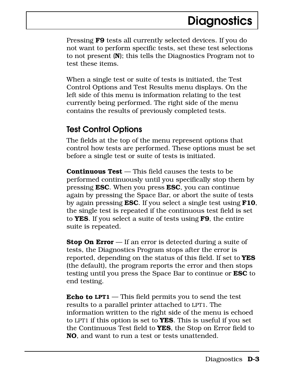 Diagnostics, Test control options | Texas Instruments 4000M User Manual | Page 241 / 295