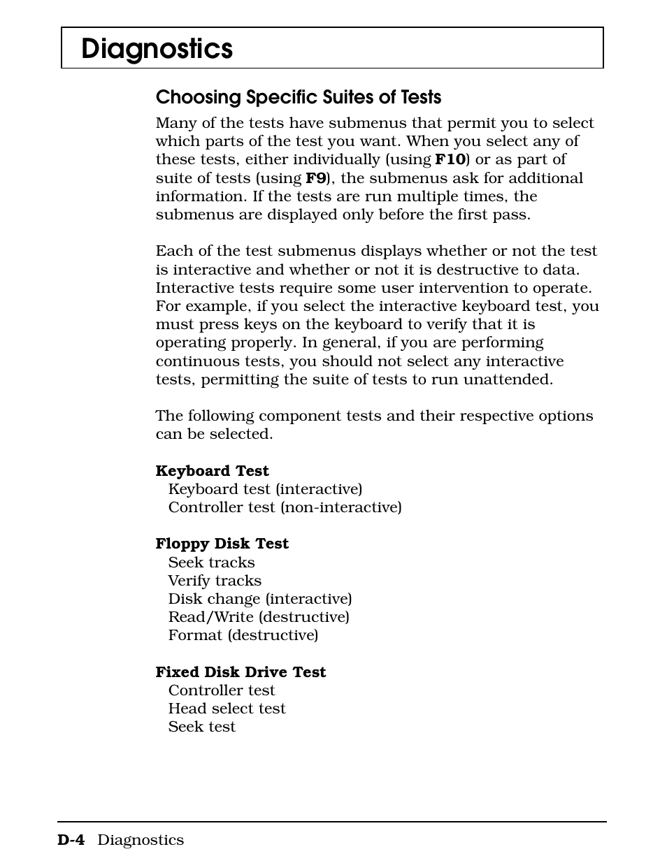 Diagnostics, Choosing specific suites of tests | Texas Instruments 4000M User Manual | Page 242 / 295