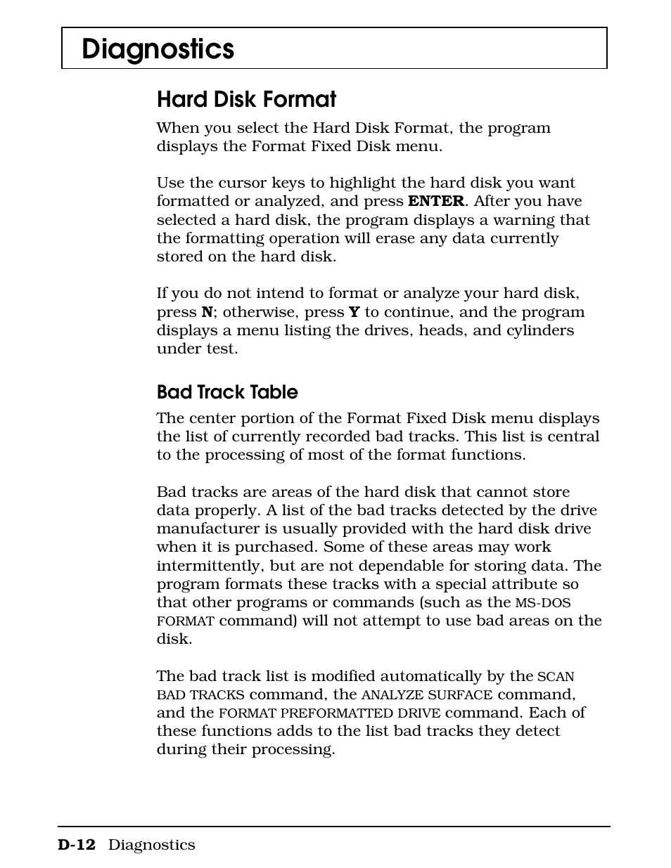 Diagnostics, Hard disk format, Bad track table | Texas Instruments 4000M User Manual | Page 250 / 295