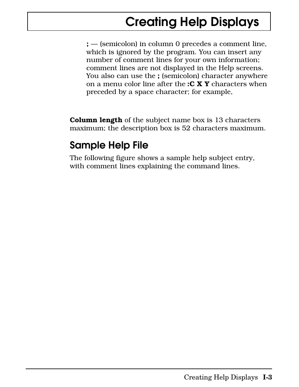 Creating help displays, Sample help file | Texas Instruments 4000M User Manual | Page 272 / 295