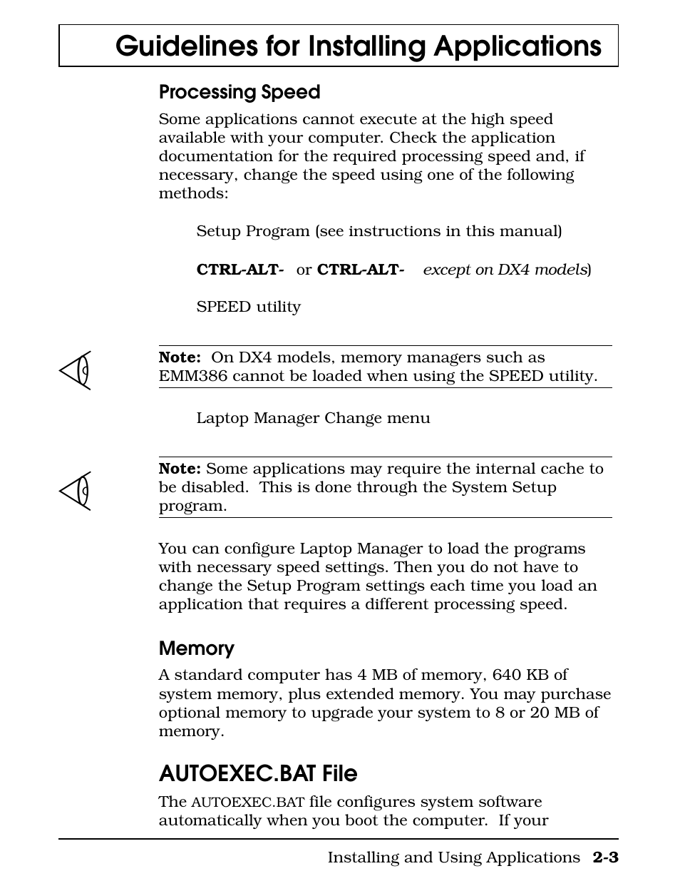 Autoexec.bat file, Guidelines for installing applications | Texas Instruments 4000M User Manual | Page 35 / 295