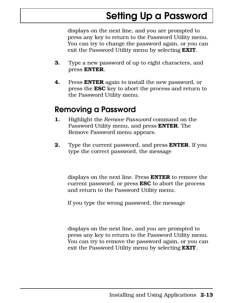 Removing a password, Setting up a password | Texas Instruments 4000M User Manual | Page 45 / 295