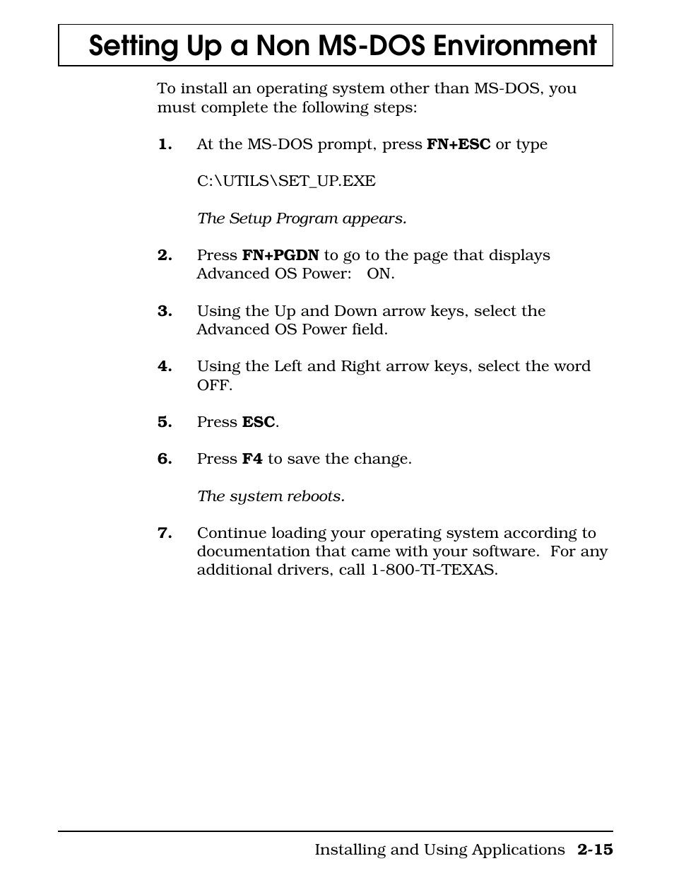 Setting up a non ms-dos environment | Texas Instruments 4000M User Manual | Page 47 / 295