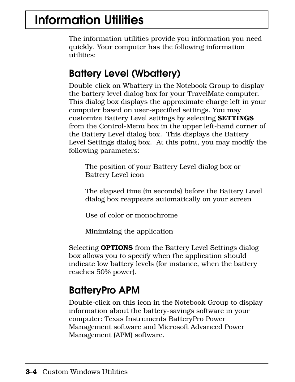 Information utilities, Battery level (wbattery), Batterypro apm | Texas Instruments 4000M User Manual | Page 55 / 295