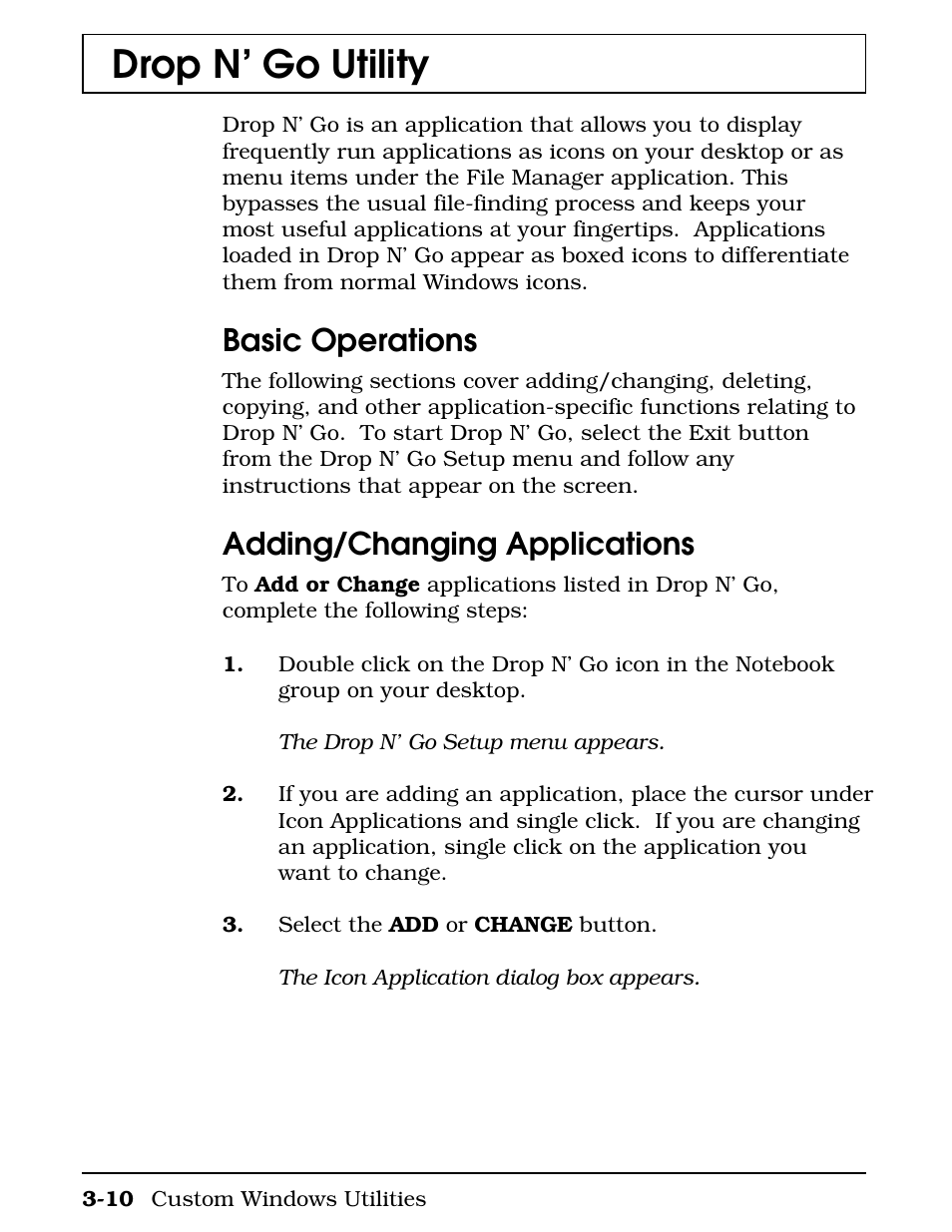 Drop n’ go utility, Basic operations, Adding/changing applications | Texas Instruments 4000M User Manual | Page 61 / 295