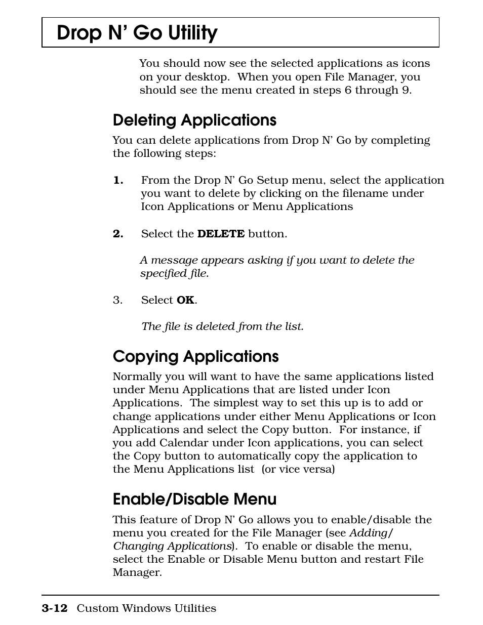 Deleting applications, Copying applications, Enable/disable menu | Drop n’ go utility | Texas Instruments 4000M User Manual | Page 63 / 295