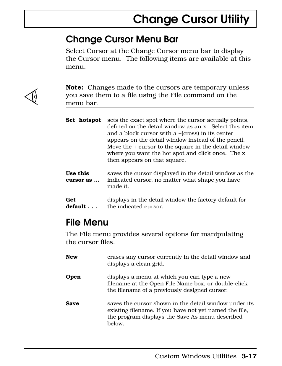 Change cursor menu bar, File menu, Change cursor utility | Texas Instruments 4000M User Manual | Page 68 / 295
