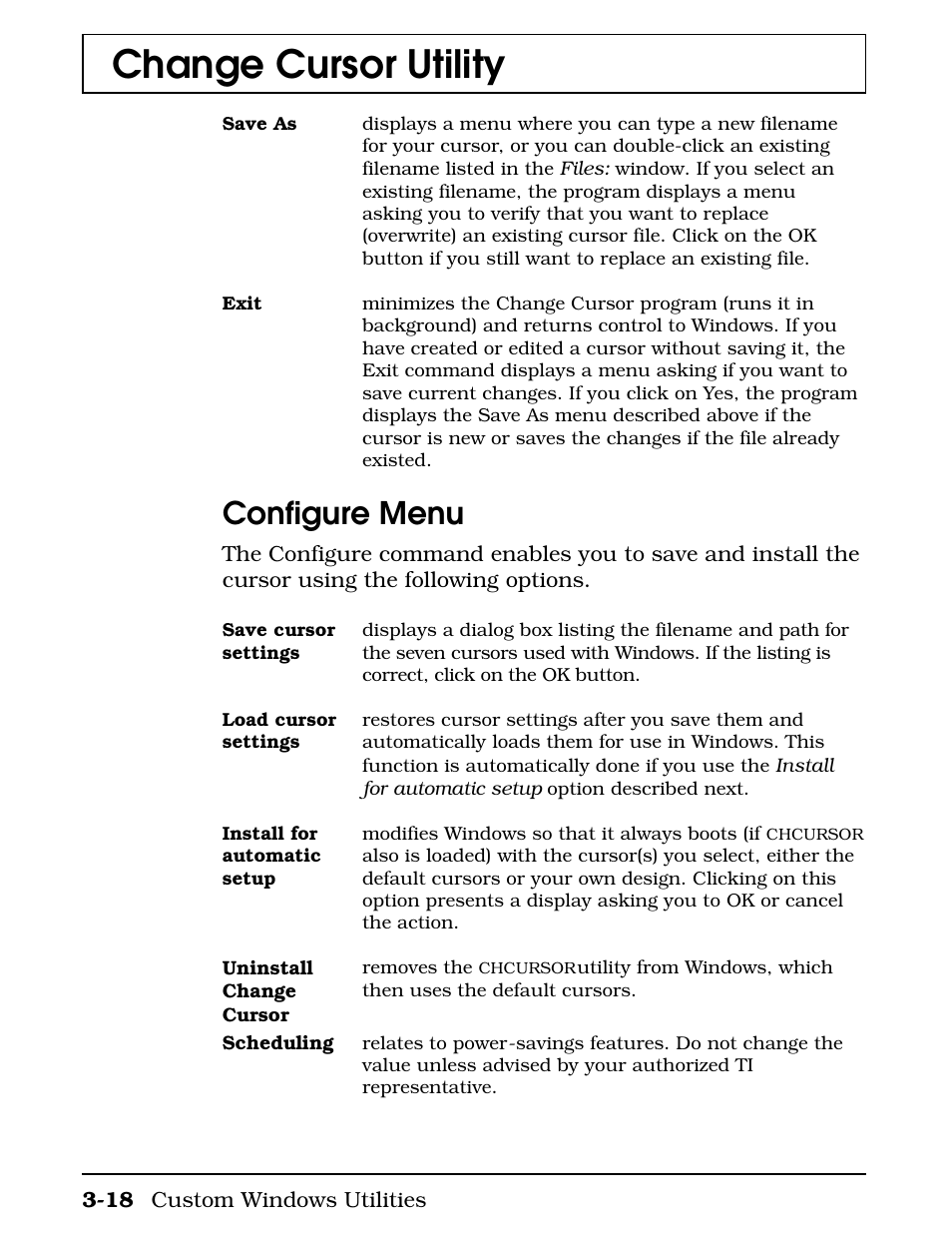 Configure menu, Change cursor utility | Texas Instruments 4000M User Manual | Page 69 / 295