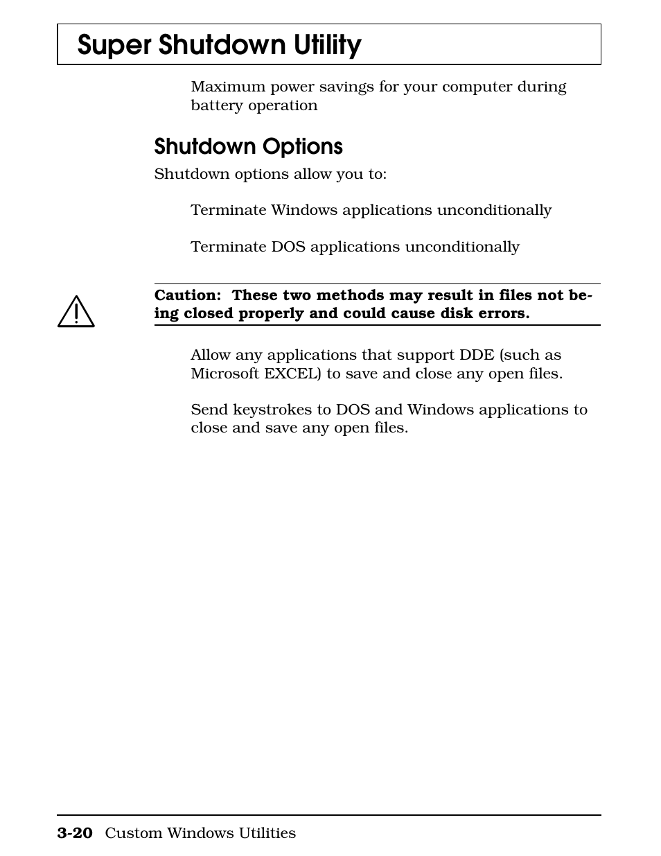 Shutdown options, Super shutdown utility | Texas Instruments 4000M User Manual | Page 71 / 295
