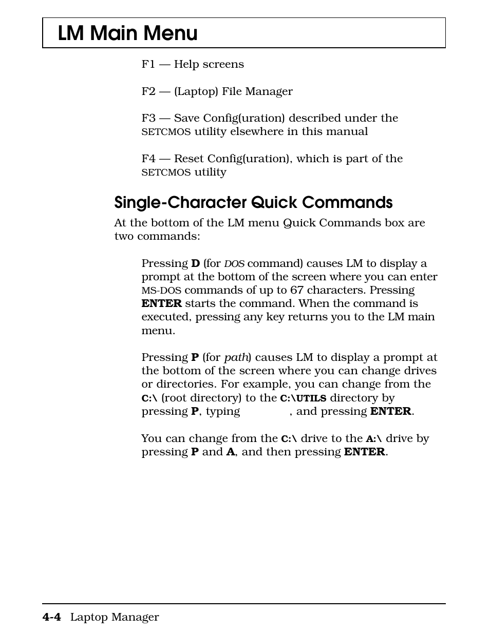 Single-character quick commands, Lm main menu | Texas Instruments 4000M User Manual | Page 81 / 295