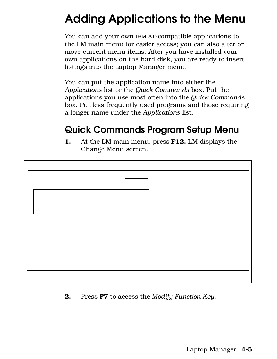 Adding applications to the menu, Quick commands program setup menu | Texas Instruments 4000M User Manual | Page 82 / 295