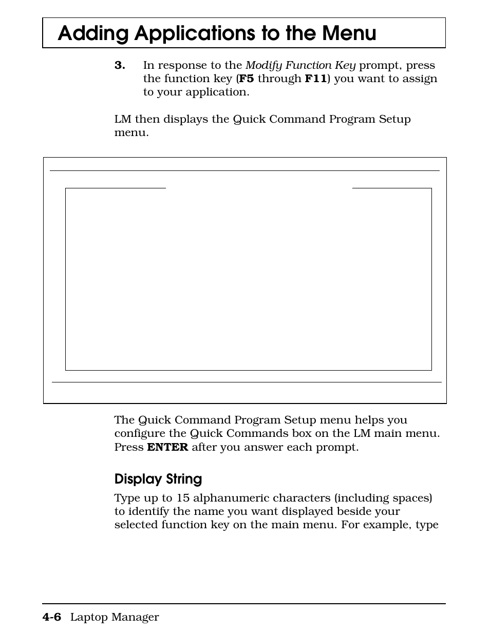 Adding applications to the menu, Display string | Texas Instruments 4000M User Manual | Page 83 / 295
