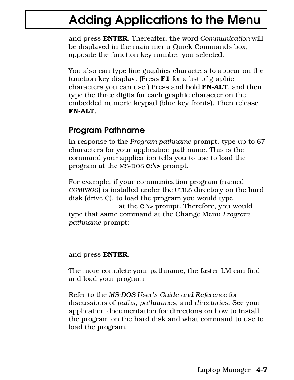Adding applications to the menu, Program pathname | Texas Instruments 4000M User Manual | Page 84 / 295