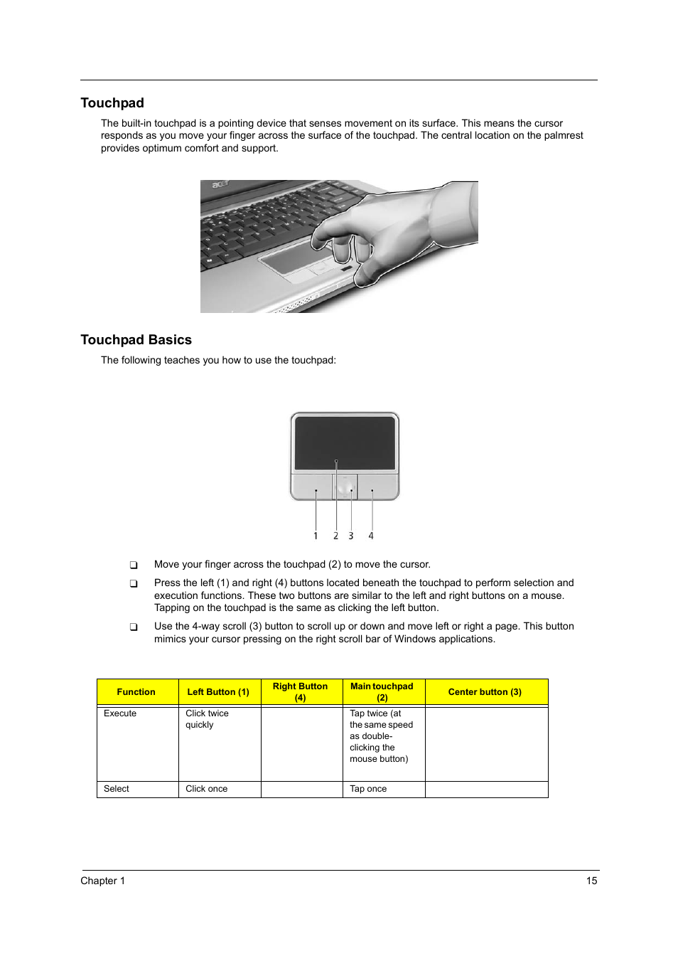 Touchpad, Touchpad basics | Acer 3220 User Manual | Page 21 / 100