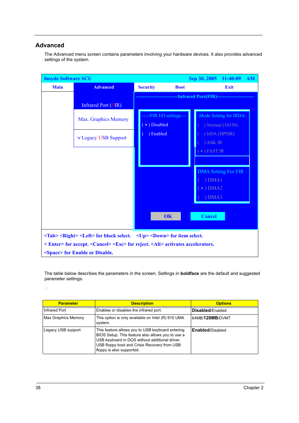 Advanced | Acer 3220 User Manual | Page 44 / 100