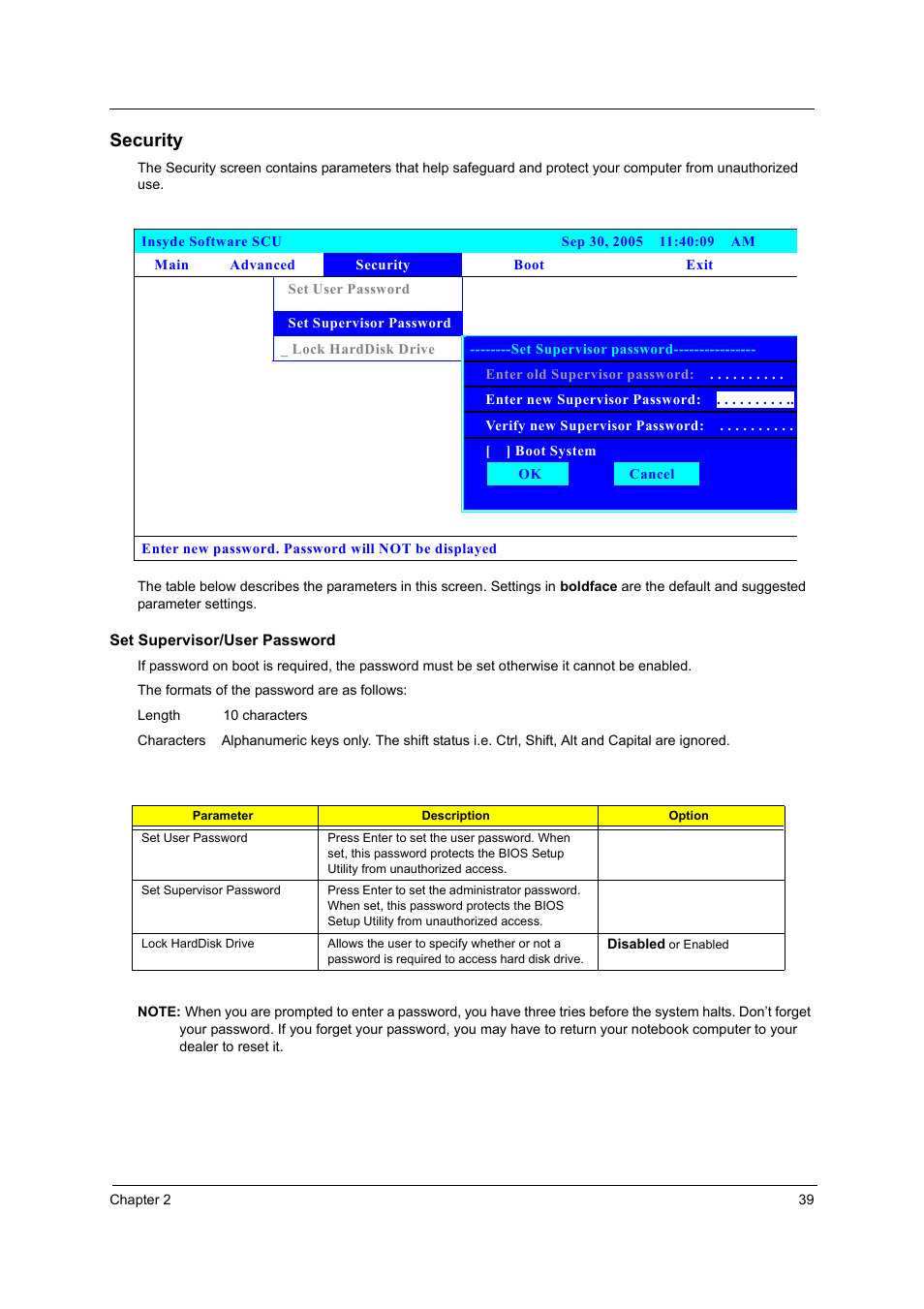 Security | Acer 3220 User Manual | Page 45 / 100