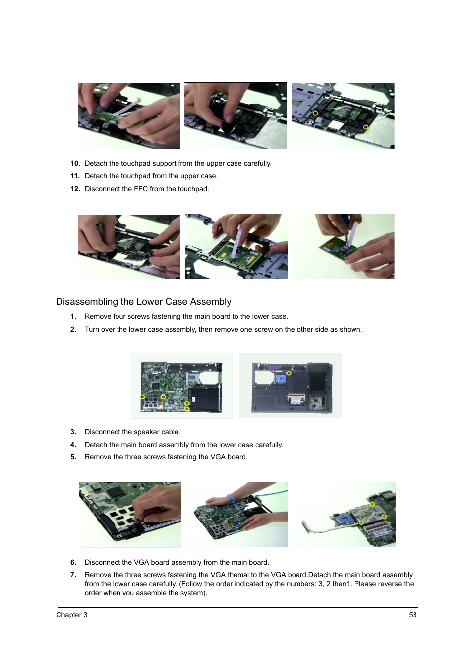 Disassembling the lower case assembly | Acer 3220 User Manual | Page 60 / 100