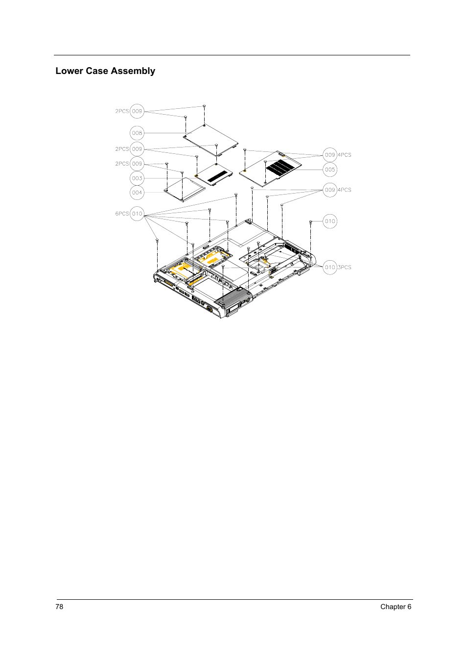 Lower case assembly | Acer 3220 User Manual | Page 85 / 100