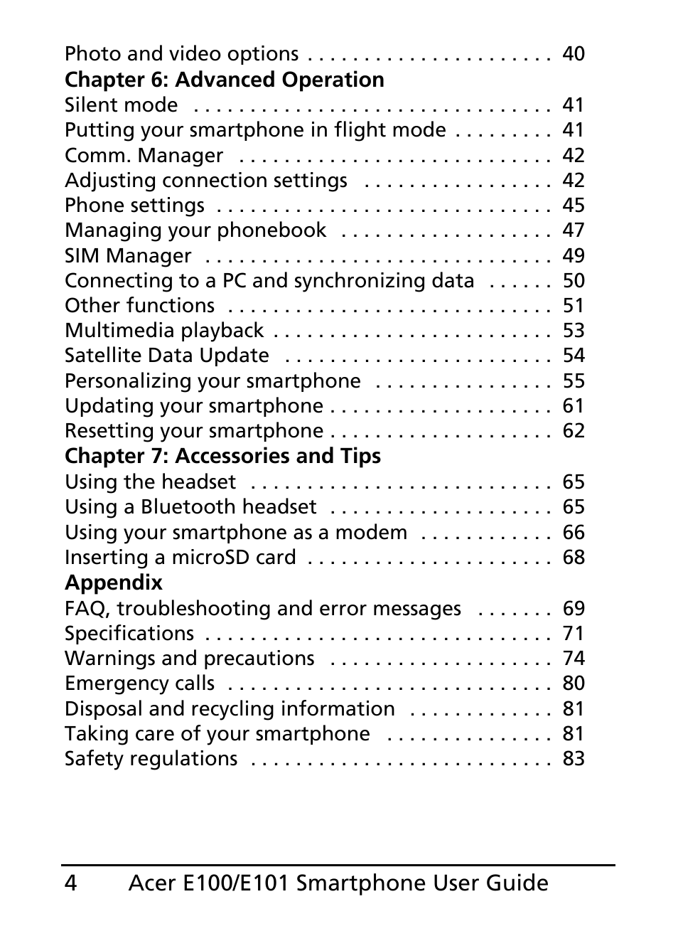 Acer E101 User Manual | Page 4 / 90