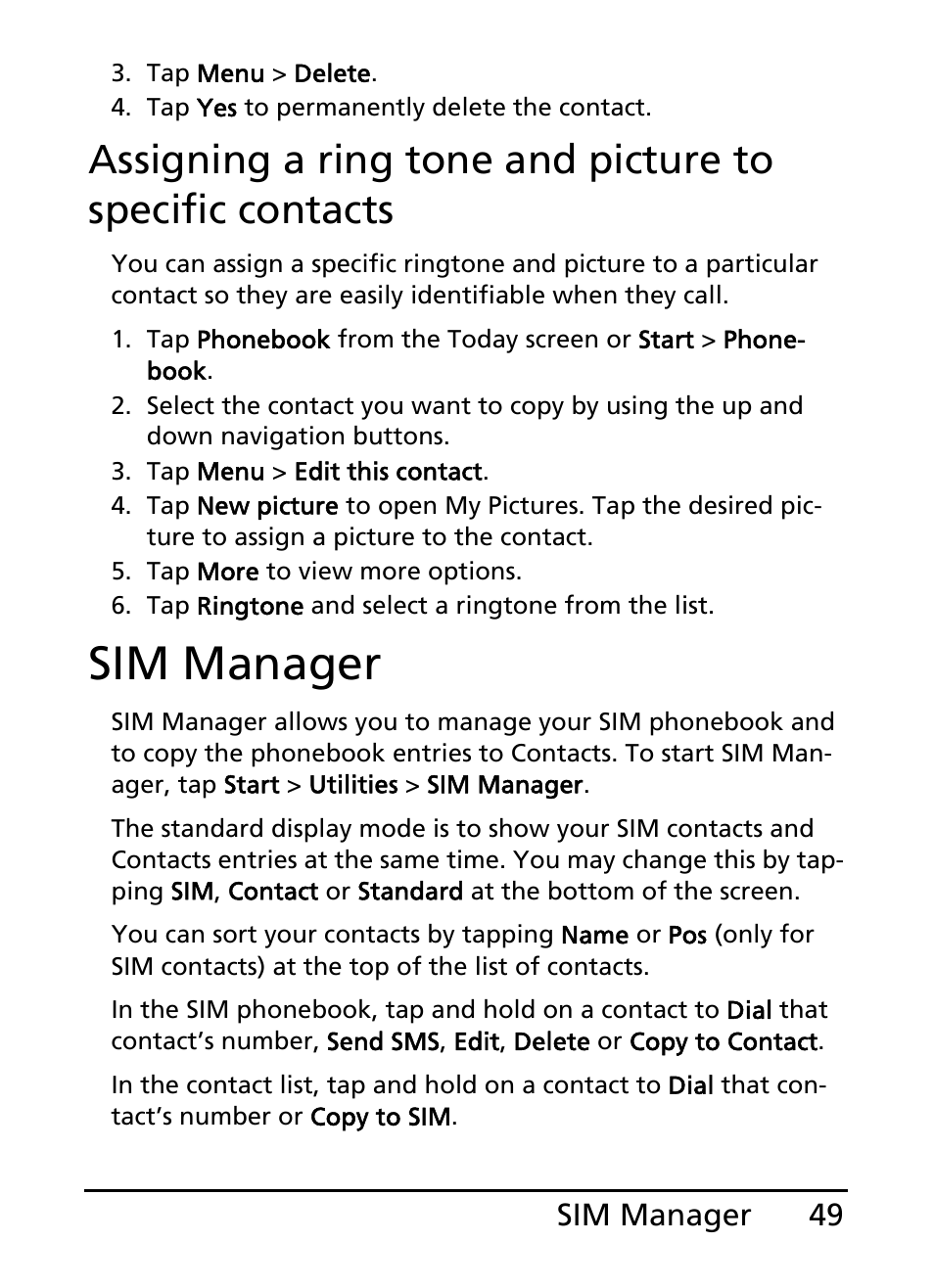 Sim manager | Acer E101 User Manual | Page 49 / 90