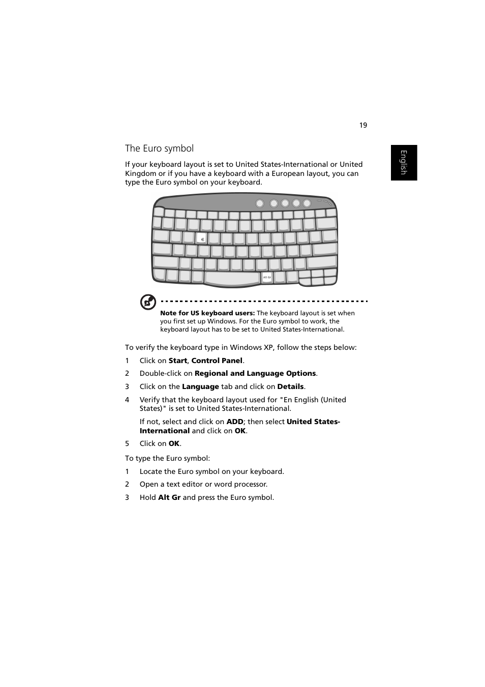 The euro symbol | Acer 1450 User Manual | Page 29 / 99
