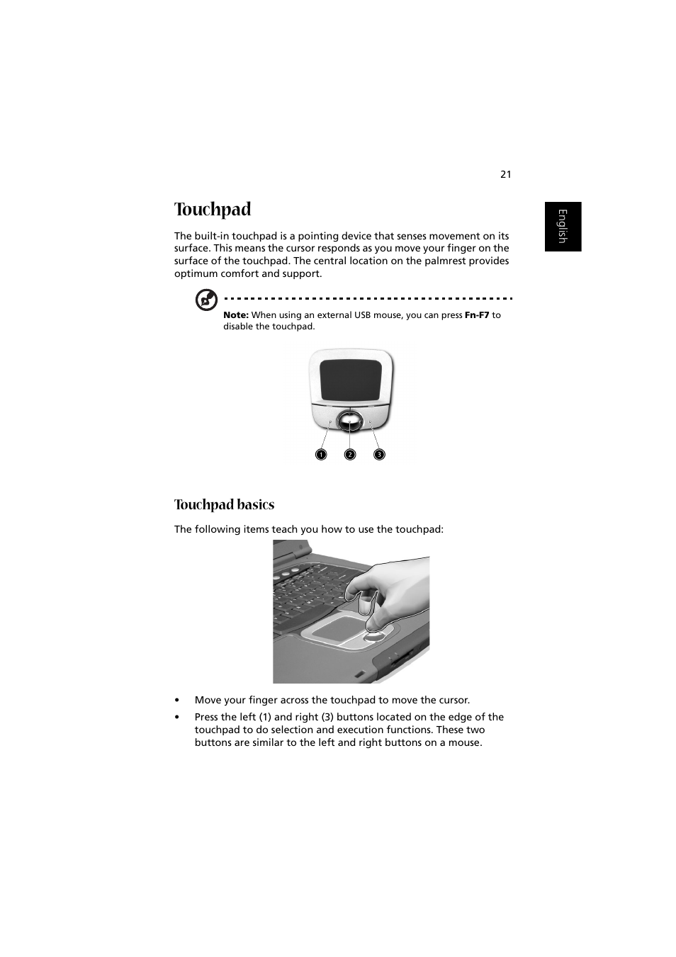 Touchpad, Touchpad basics | Acer 1450 User Manual | Page 31 / 99