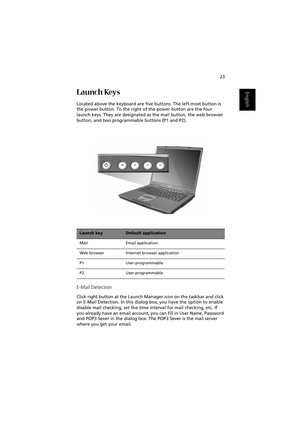 Launch keys | Acer 1450 User Manual | Page 33 / 99