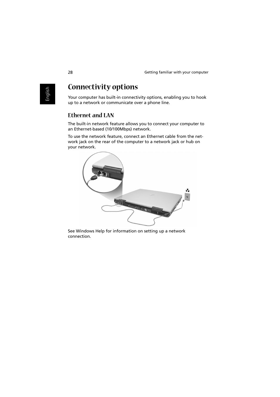 Connectivity options, Ethernet and lan | Acer 1450 User Manual | Page 38 / 99