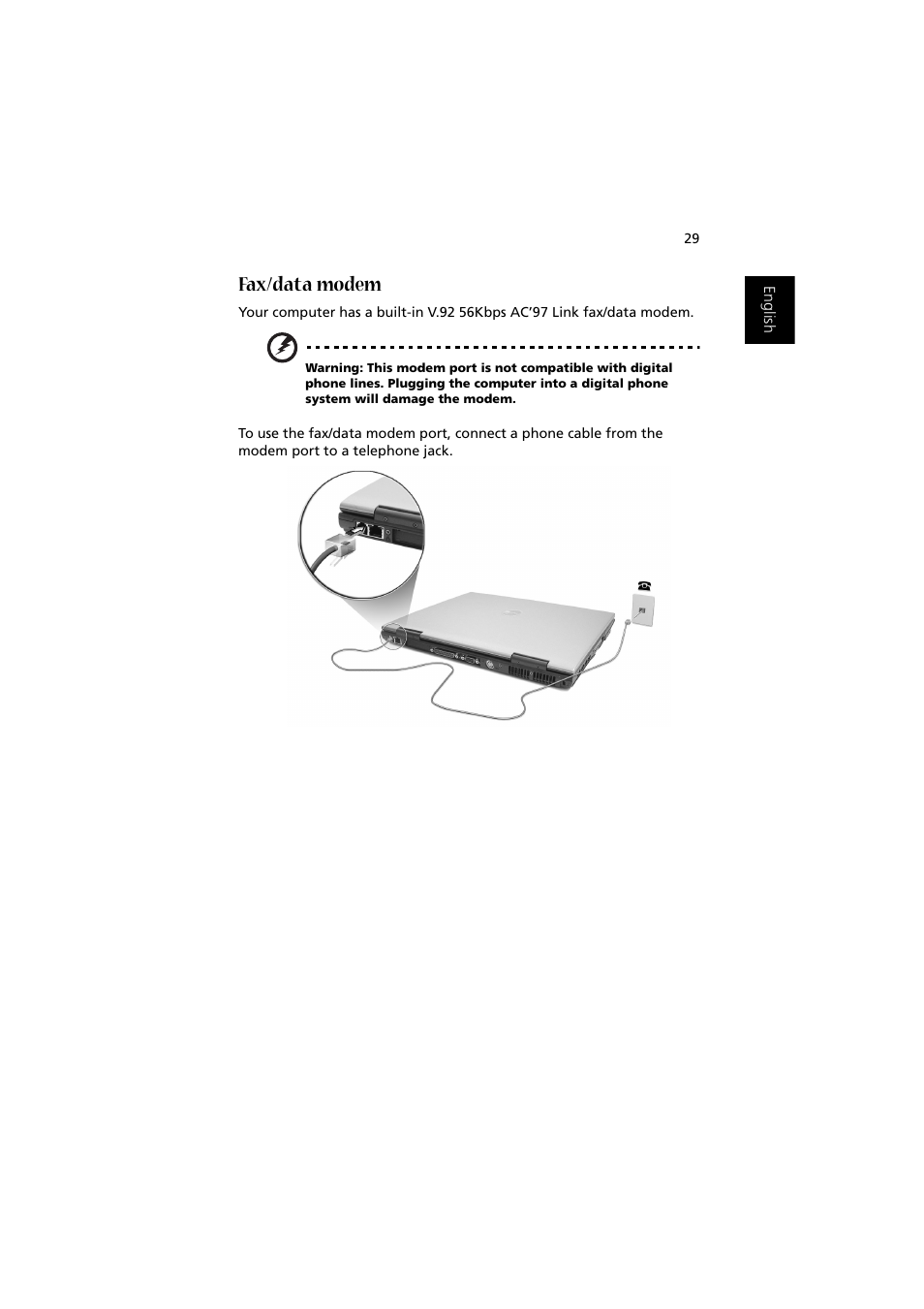 Fax/data modem | Acer 1450 User Manual | Page 39 / 99