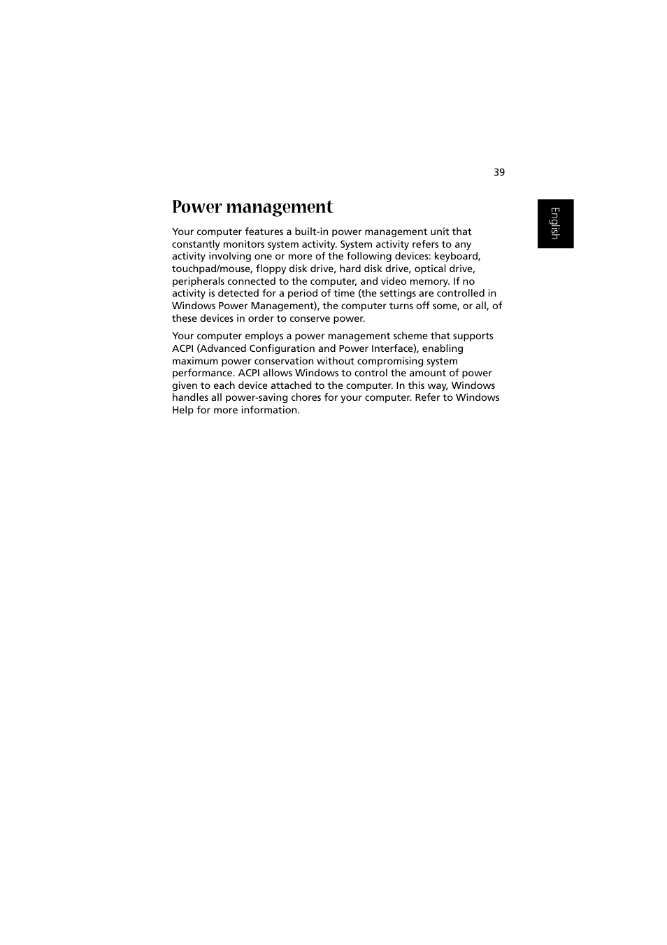 Power management | Acer 1450 User Manual | Page 49 / 99