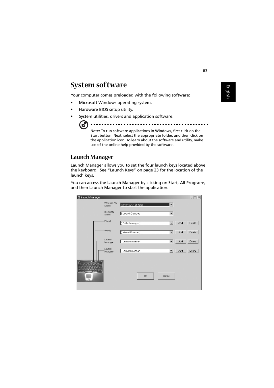 System software, Launch manager | Acer 1450 User Manual | Page 73 / 99