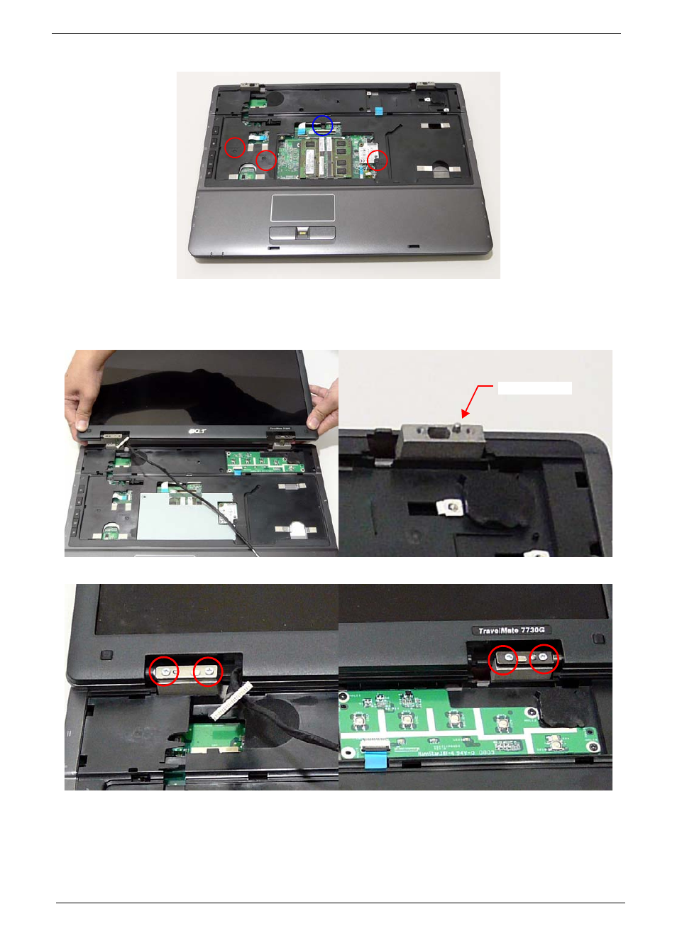 Replacing the lcd module | Acer 7230 User Manual | Page 122 / 186