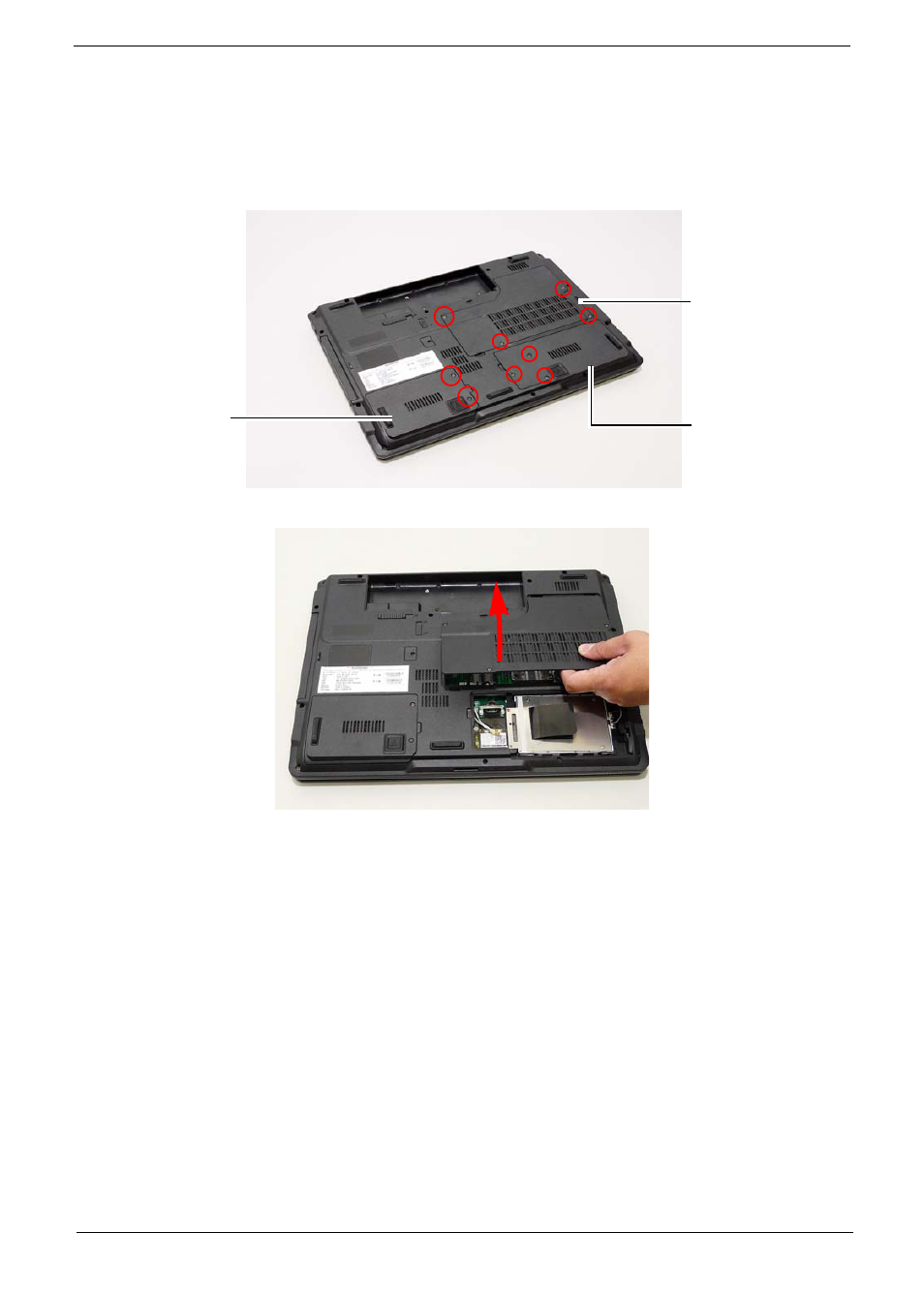 Removing the lower covers | Acer 7230 User Manual | Page 61 / 186