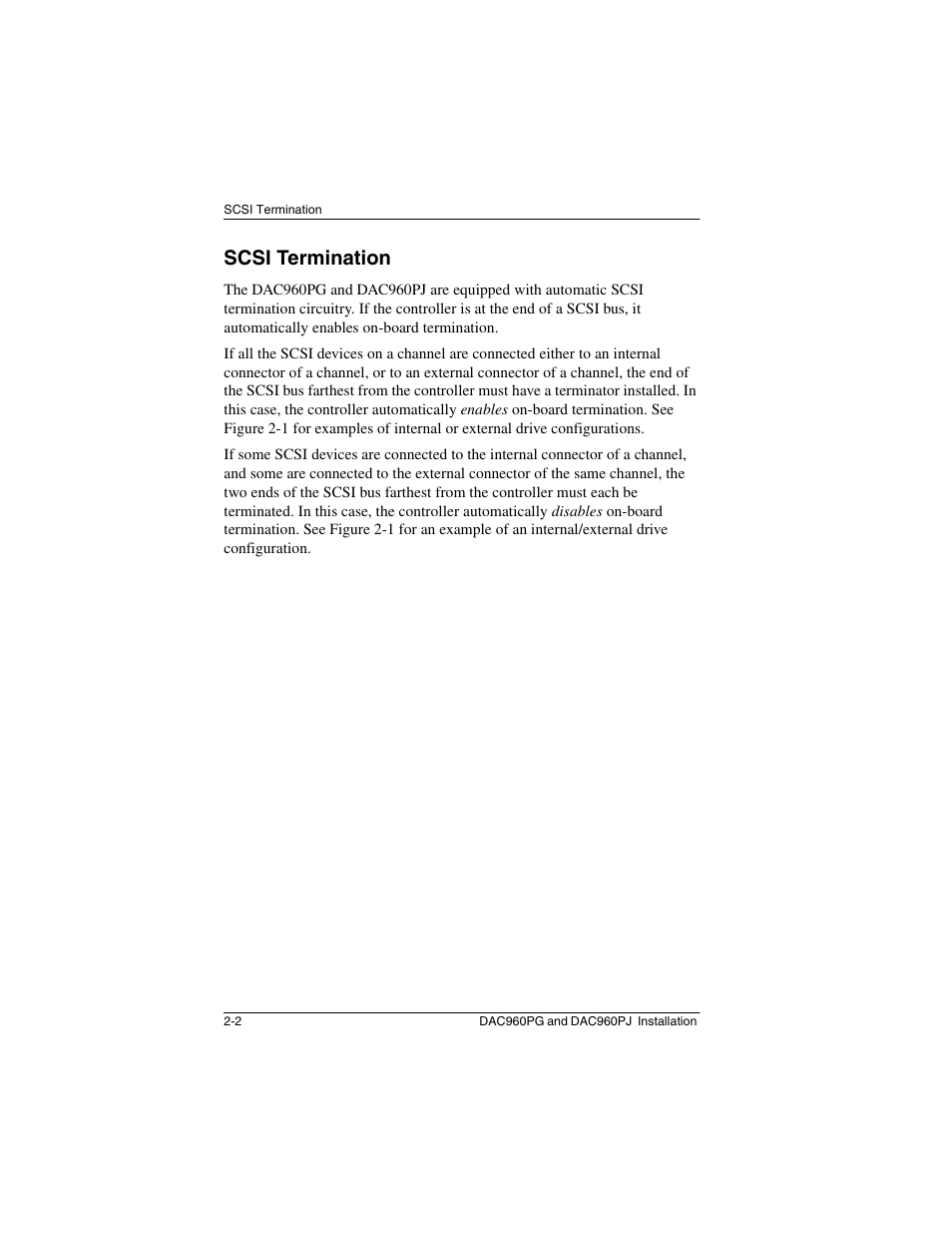 Scsi termination, Scsi termination -2 | Acer PCI to Ultra SCSI RAID Controllers DAC960PG User Manual | Page 16 / 86