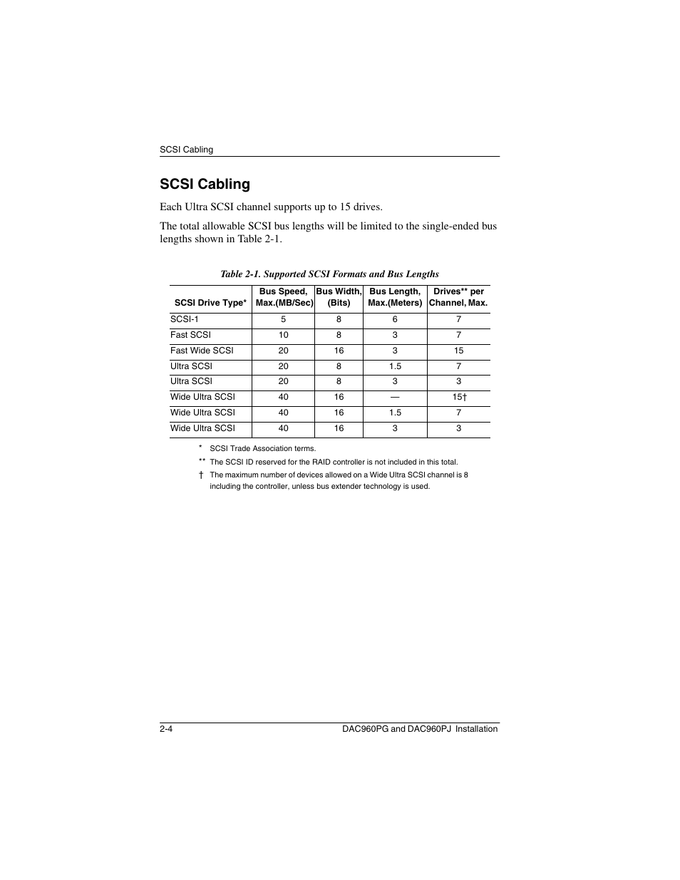 Scsi cabling, Scsi cabling -4 | Acer PCI to Ultra SCSI RAID Controllers DAC960PG User Manual | Page 18 / 86