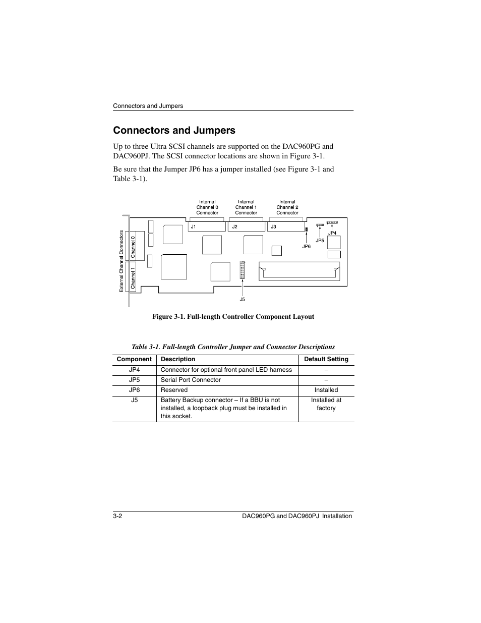 Connectors and jumpers, Connectors and jumpers -2 | Acer PCI to Ultra SCSI RAID Controllers DAC960PG User Manual | Page 22 / 86