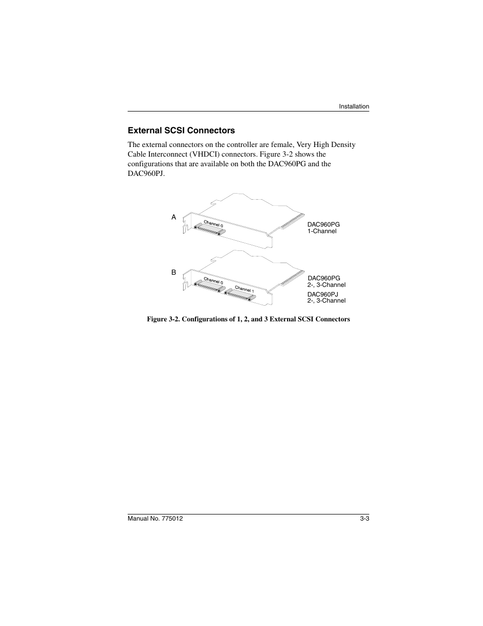 External scsi connectors, External scsi connectors -3 | Acer PCI to Ultra SCSI RAID Controllers DAC960PG User Manual | Page 23 / 86